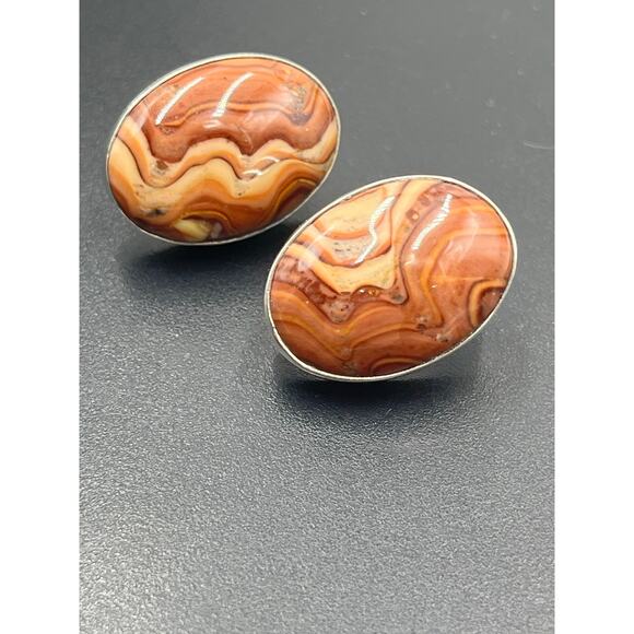 Silver Creations Gundi Vintage Sterling Silver Banded Agate Oval Pierced Earring - Picture 4 of 12